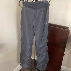 LULULEMON DANCE STUDIO LONG  RUCHED PANTS LINED GRAY INSEAM 34/35 SZ 6
